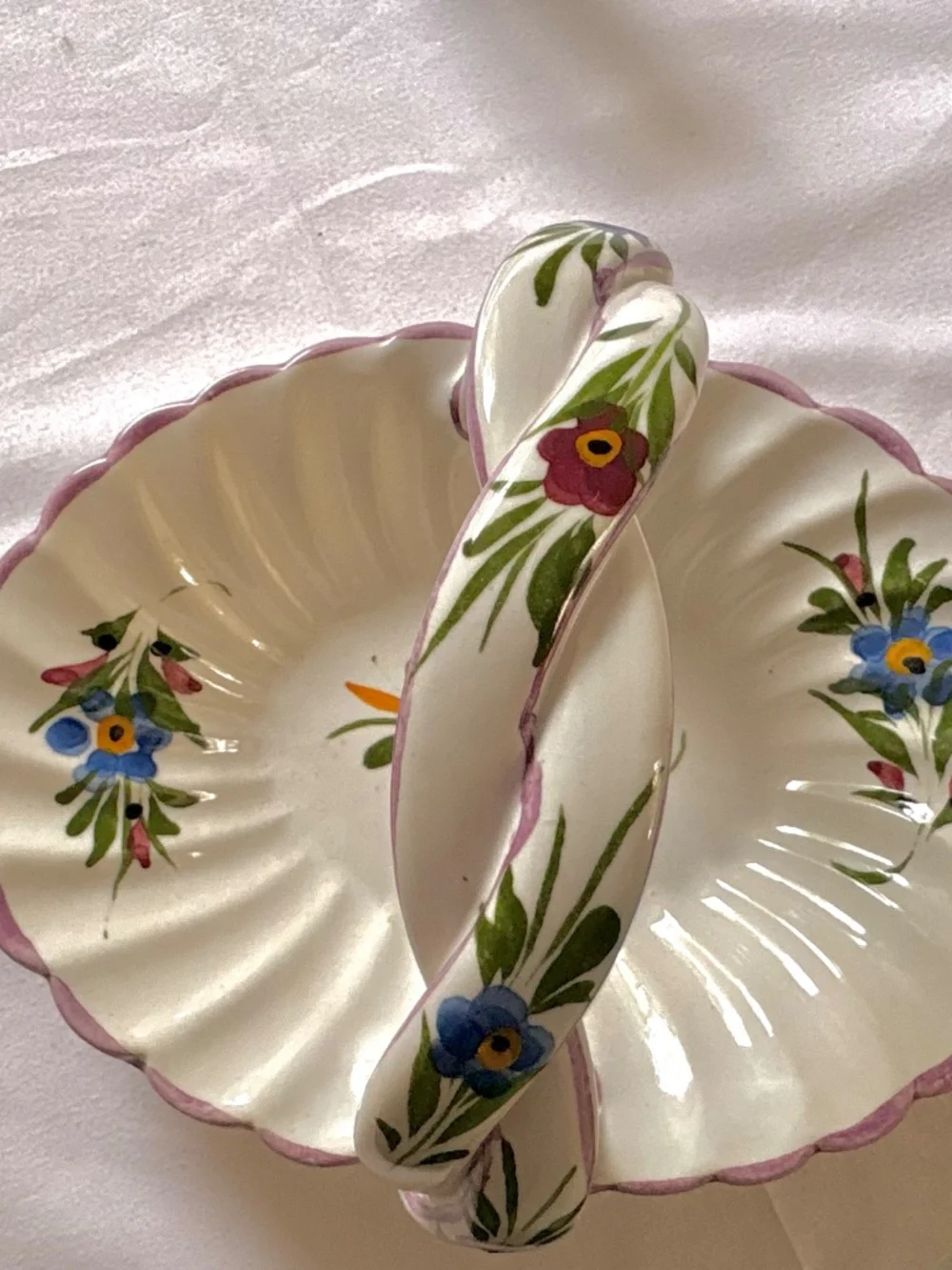 Vintage Hand Painted Porcelain Italian Floral Basket 6